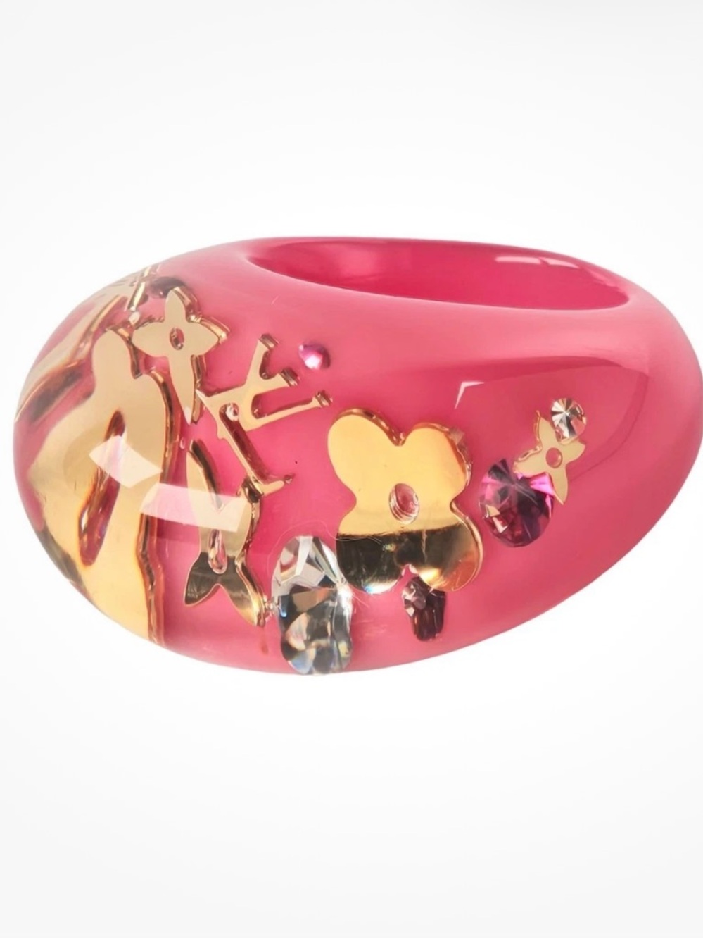 (Size 5 )Louis Vuitton Pink Ring with Gold Monogram